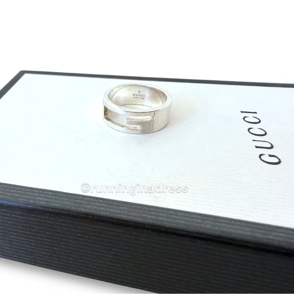 Authentic Gucci G Logo Cut-Out Ring Sterling Silver 925 Vintage Band Size 9